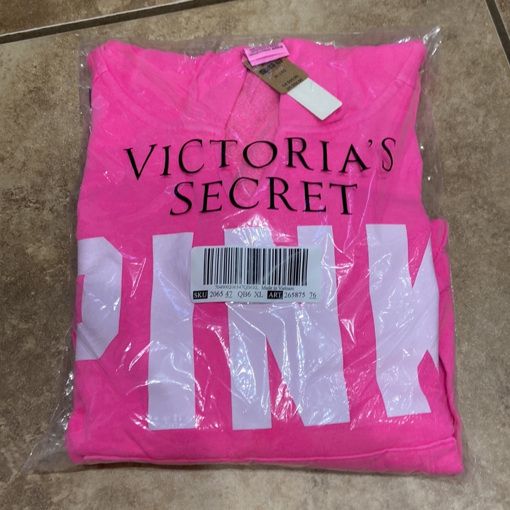 VICTORIA'S SECRET PINK FLEECE CROPPED CINCHED CAMPUS HOODIE-NWT